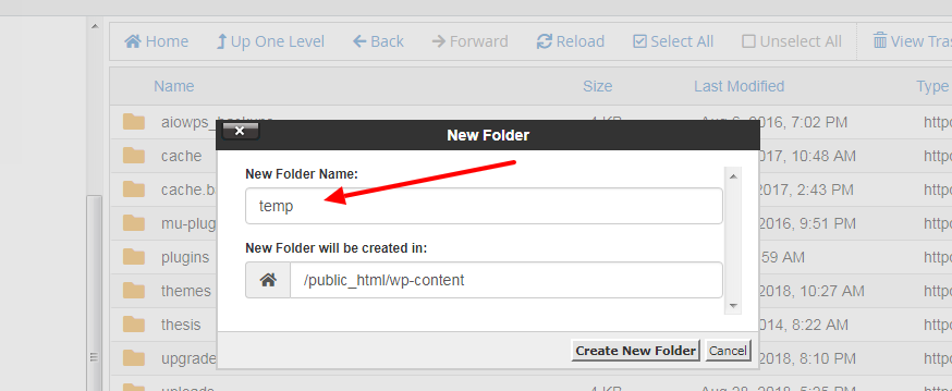 Membuat folder temp di dalam wp-content untuk memperbaiki missing a temporary folder WordPress