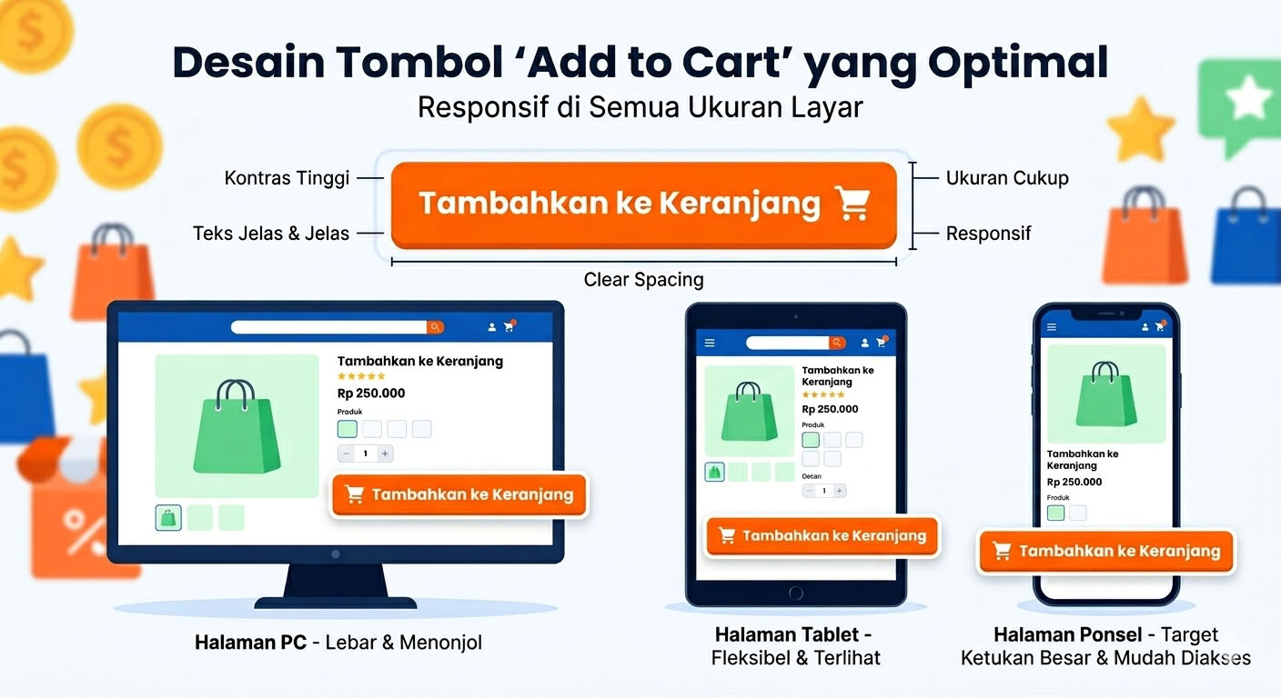 Contoh tombol add to cart yang optimal di website toko online WooCommerce mobile friendly