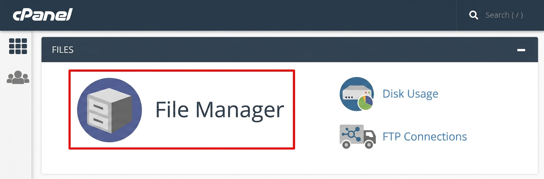 Login cPanel File Manager untuk memperbaiki error WordPress missing temporary folder